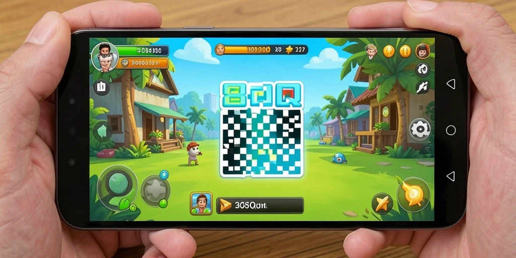 Tampilan gameplay menyenangkan dari 8QR dengan efek visual menarik.