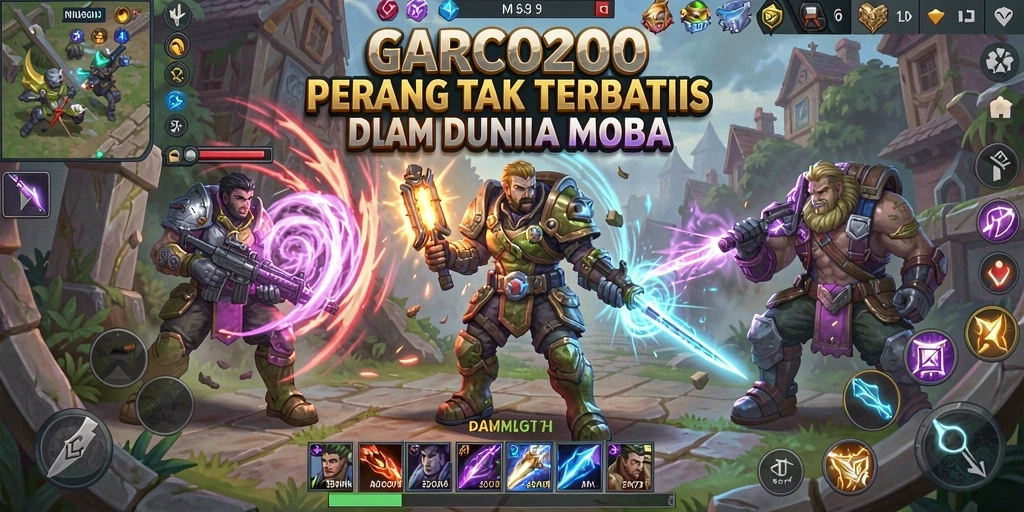 Tangkapan layar GARCO200 menampilkan aksi pertarungan tim dalam game MOBA.