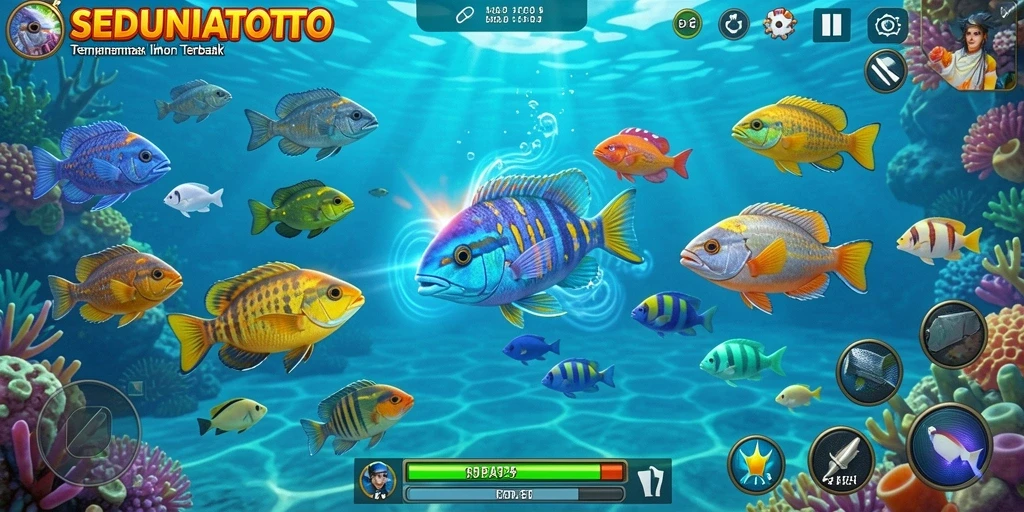 Tampilan gameplay SEDUNIATOTO saat berburu ikan yang seru.